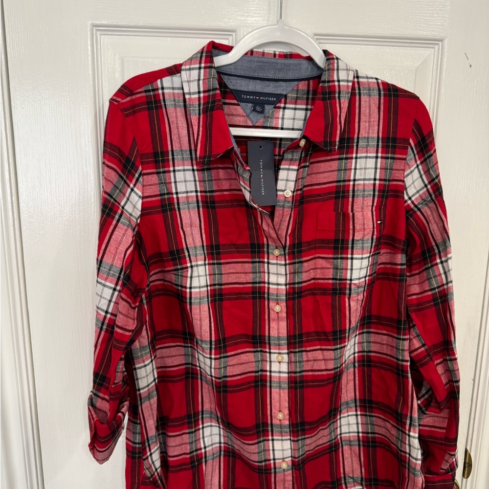 Tommy Hilfiger Red & White Plaid Button-Down Shirt